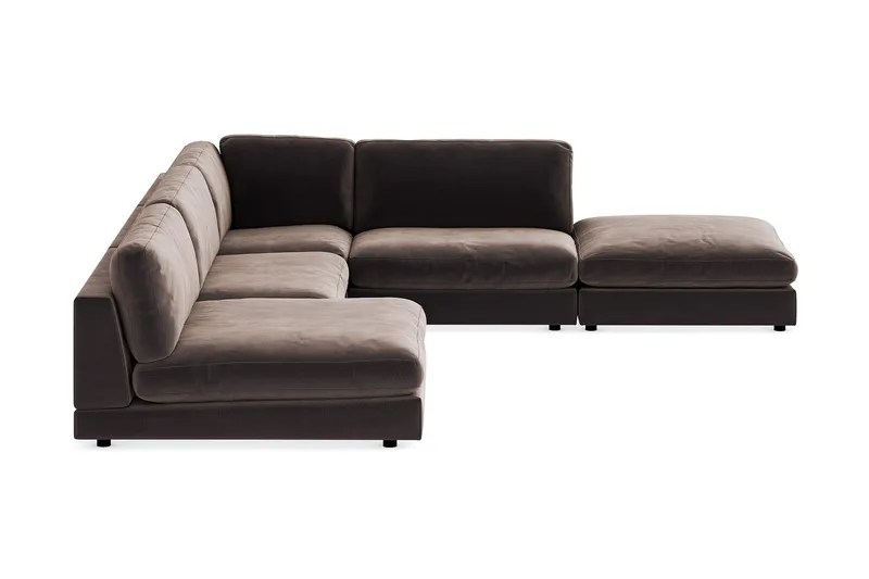 Arken 6-personers Vendbar L-formet Modulhjørnesofa med Chaiselong + Fodskammel i Fløjl - Brun - Møbler - Sofaer - Modulsofaer - Komplet modulsofa