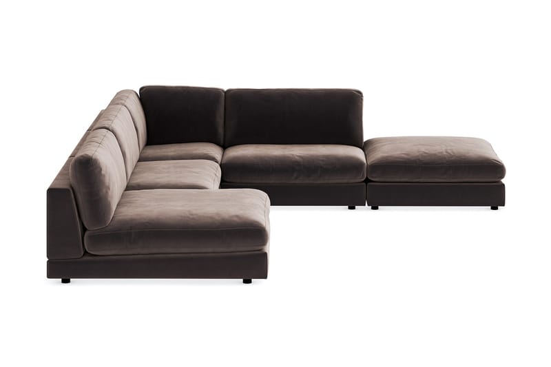Arken 6-personers Vendbar L-formet Modulhjørnesofa med Chaiselong + Fodskammel i Fløjl - Brun - Møbler - Sofaer - Modulsofaer - Komplet modulsofa