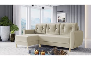 Bornalle 3-personers L-formet Sovesofa 130x200 cm med Opbevaring i Fløjl - Hvid - Møbler - Sofaer - Sovesofaer - Sovesofa chaiselong