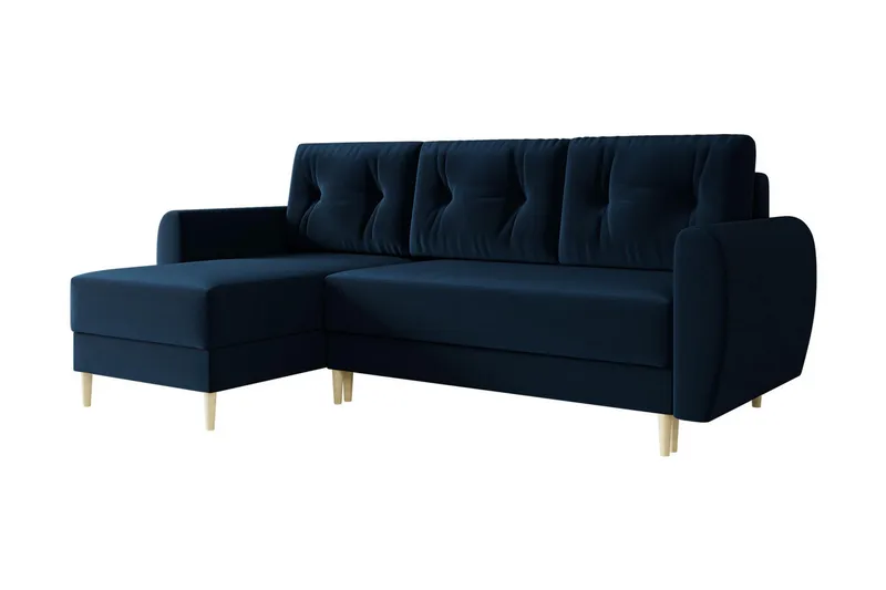 Bornalle 3-personers L-formet Sovesofa 130x200 cm med Opbevaring i Fløjl, Blå