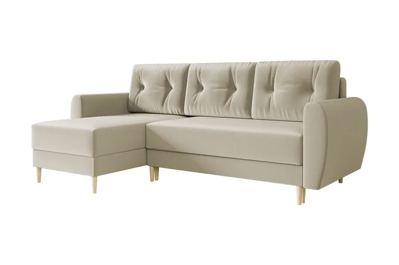 Bornalle 3-personers L-formet Sovesofa 130x200 cm med Opbevaring i Fløjl, Hvid