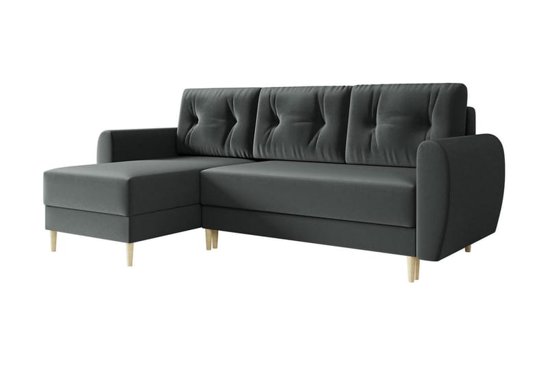 Bornalle 3-personers L-formet Sovesofa 130x200 cm med Opbevaring i Fløjl, Grå
