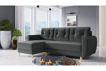Bornalle 3-personers L-formet Sovesofa 130x200 cm med Opbevaring i Fløjl - Grå - Møbler - Sofaer - Sovesofaer - Sovesofa chaiselong