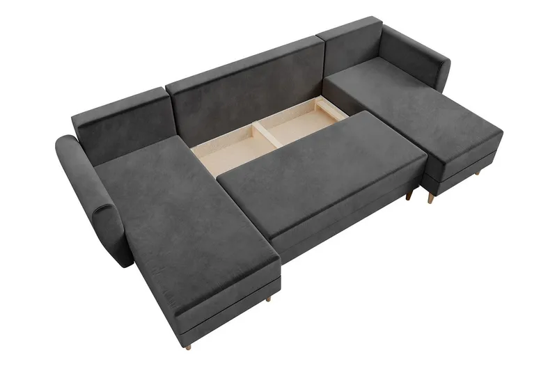 Bornalle 3-personers U-formet Sovesofa med Opbevaring i Plys - Grå - Møbler - Sofaer - Sovesofaer - Sovesofa chaiselong