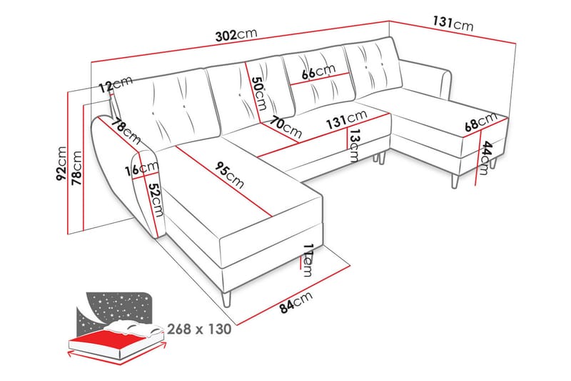 Bornalle Sovesofa - Grå - Sovesofaer - Velour sofaer - U sovesofa - Sovesofa chaiselong