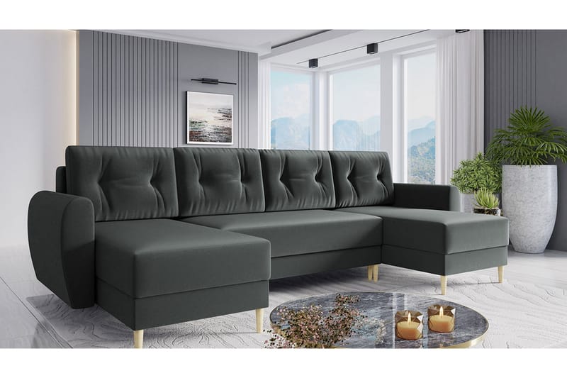 Bornalle Sovesofa - Grå - Sovesofaer - Velour sofaer - U sovesofa - Sovesofa chaiselong