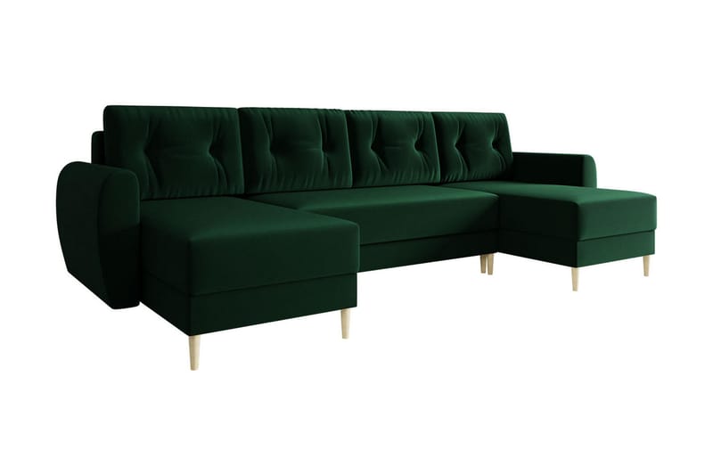 Bornalle Sovesofa - Grøn - Sovesofaer - Velour sofaer - U sovesofa - Sovesofa chaiselong