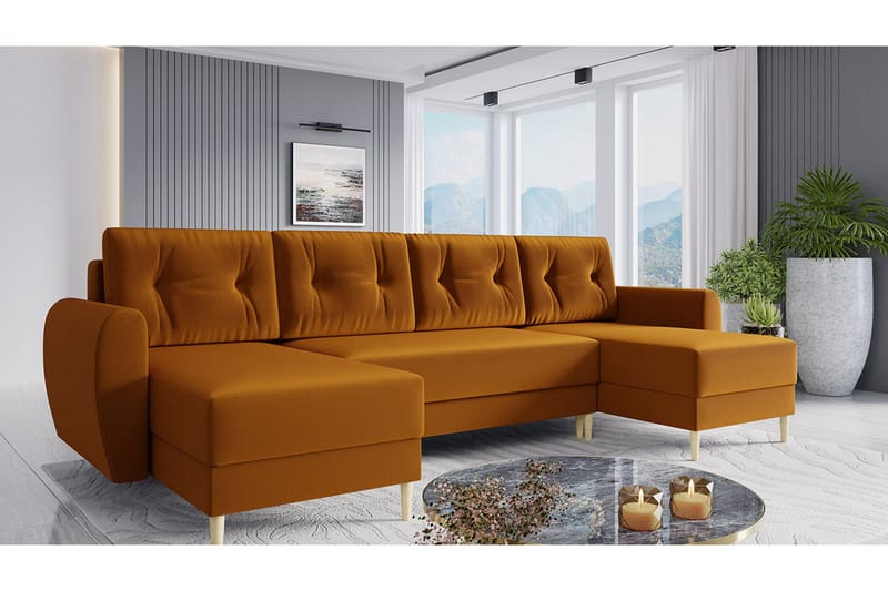 Bornalle Sovesofa - Gul - Sovesofaer - Velour sofaer - U sovesofa - Sovesofa chaiselong