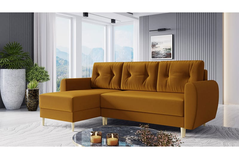 Bornalle Sovesofa - Gul - Sovesofaer - Velour sofaer - U sovesofa - Sovesofa chaiselong