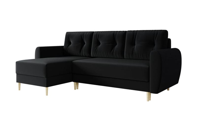 Bornalle Sovesofa - Sort - Sovesofaer - Velour sofaer - U sovesofa - Sovesofa chaiselong