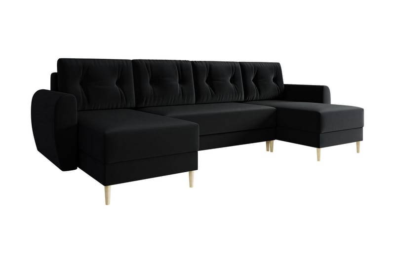 Bornalle Sovesofa - Sort - Sovesofaer - Velour sofaer - U sovesofa - Sovesofa chaiselong