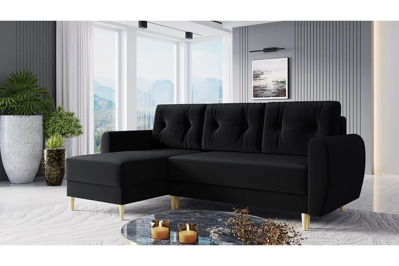 Bornalle Sovesofa - Sort - Møbler - Sofaer - Sovesofaer - Sovesofa chaiselong