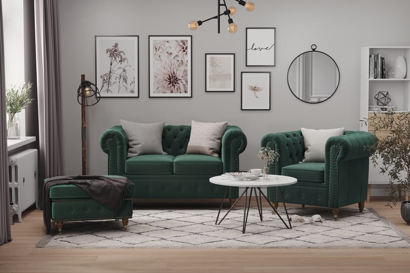 Chesterfield Deluxe Veloursofa 2-pers - Mørkegrøn - Møbler - Sofaer - Velour sofaer