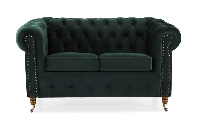 Chesterfield Deluxe Veloursofa 2-pers - Mørkegrøn - 2 personers sofa - Velour sofaer - Chesterfield sofaer