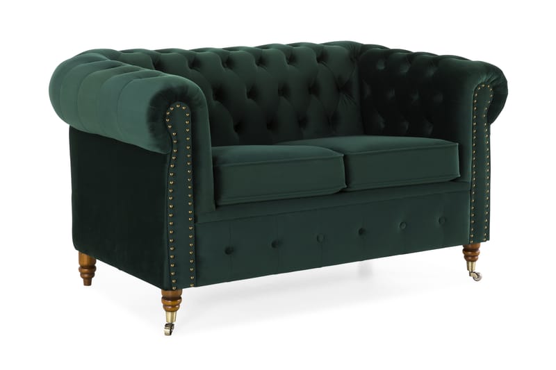 Chesterfield Deluxe Veloursofa 2-pers - Mørkegrøn - Møbler - Sofaer - Velour sofaer