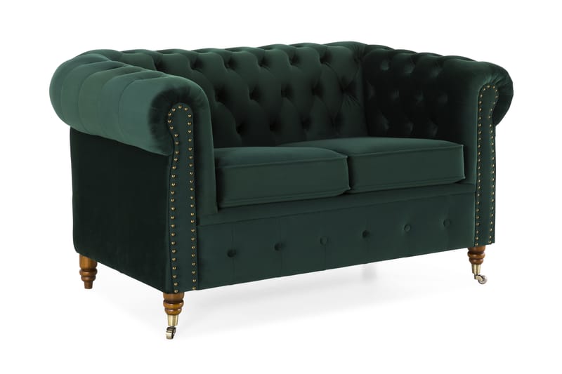 Chesterfield Deluxe Veloursofa 2-pers - Mørkegrøn - 2 personers sofa - Chesterfield sofaer - Velour sofaer