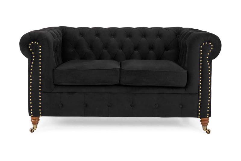 Chesterfield Deluxe Veloursofa 2-pers - Sort - 2 personers sofa - Chesterfield sofaer - Velour sofaer