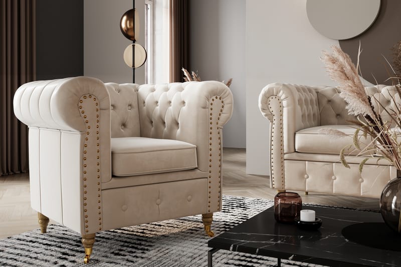 Chesterfield Deluxe Veloursofa 2-pers - Beige - Møbler - Sofaer - Velour sofaer