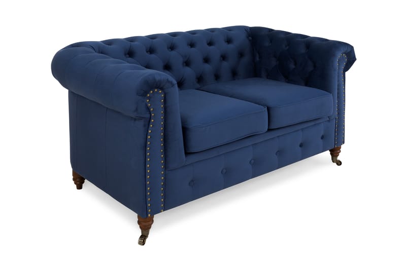 Chesterfield Deluxe Veloursofa 2-pers - Petrolblå - 2 personers sofa - Chesterfield sofaer - Velour sofaer