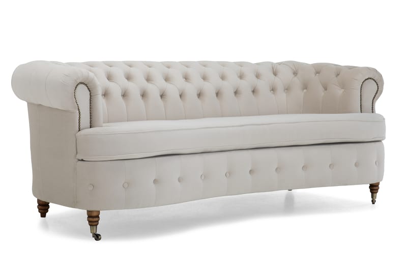 Chesterfield Deluxe Veloursofa 3-pers Buet - Beige - Chesterfield sofaer - 3 personers sofa - Velour sofaer