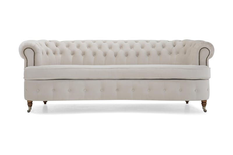 Chesterfield Deluxe Veloursofa 3-pers Buet - Beige - Chesterfield sofaer - 3 personers sofa - Velour sofaer