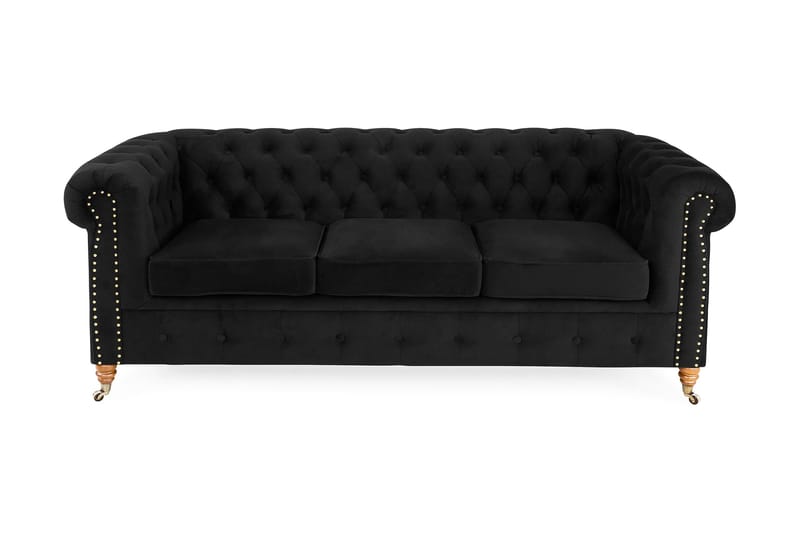 Chesterfield Deluxe Veloursofa 3-pers - Sort - Chesterfield sofaer - 3 personers sofa - Velour sofaer