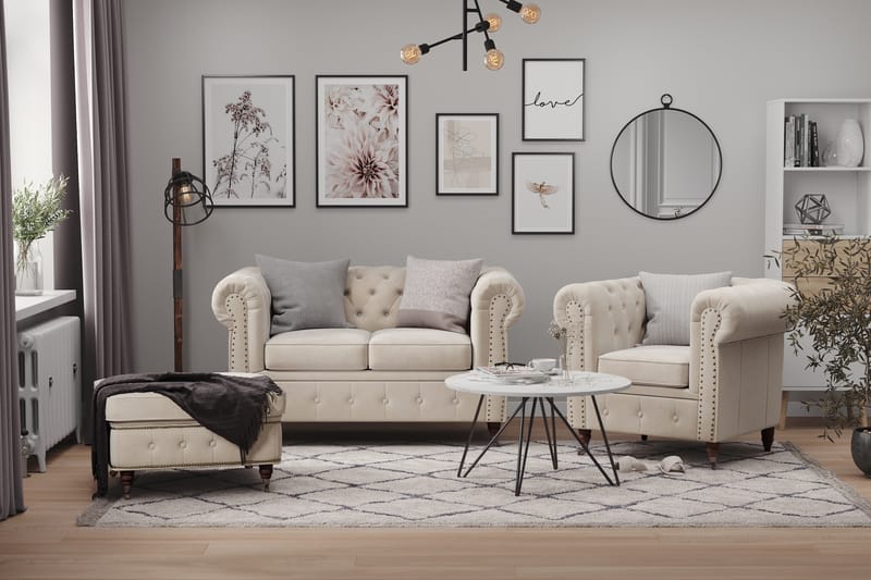 Chesterfield Deluxe Veloursofa 4-pers - Beige - Møbler - Sofaer - Velour sofaer