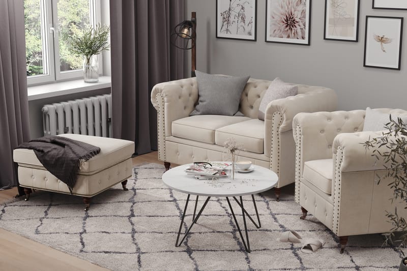 Chesterfield Deluxe Veloursofa 4-pers - Beige - Møbler - Sofaer - Velour sofaer