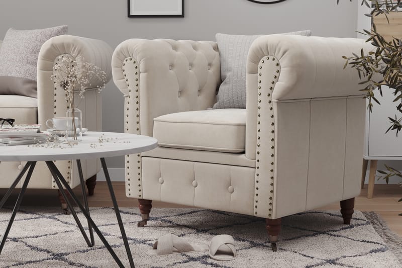 Chesterfield Deluxe Veloursofa 4-pers - Beige - Møbler - Sofaer - Velour sofaer