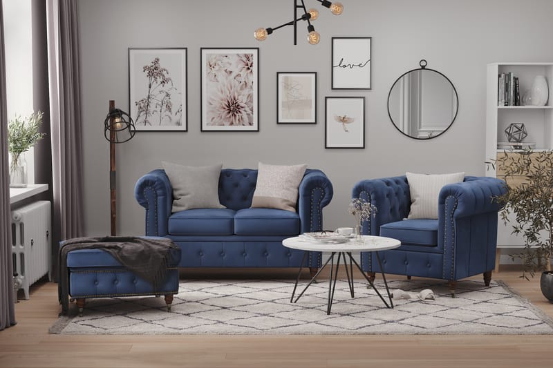 Chesterfield Deluxe Veloursofa 4-pers - Petrolblå - Møbler - Sofaer - Velour sofaer