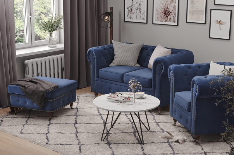 Chesterfield Deluxe Veloursofa 4-pers - Petrolblå - Møbler - Sofaer - Velour sofaer