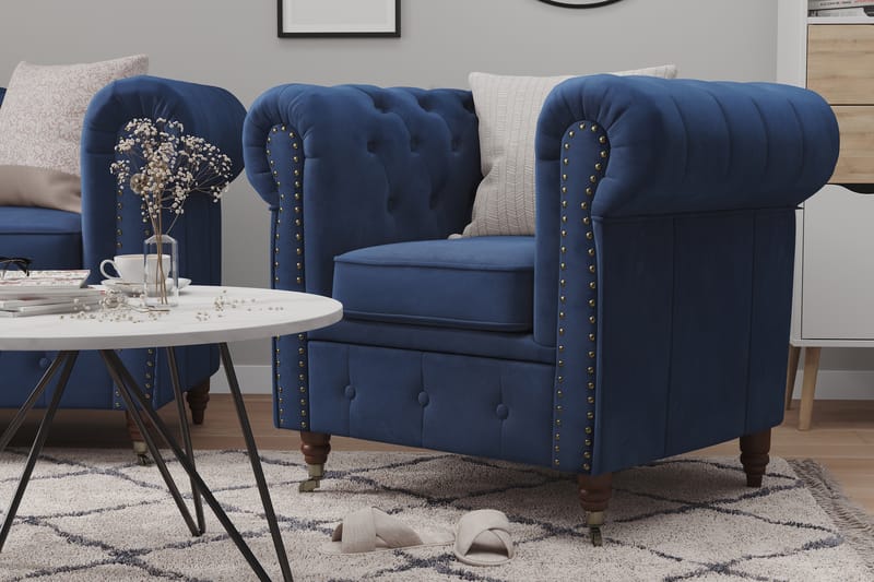 Chesterfield Deluxe Veloursofa 4-pers - Petrolblå - Møbler - Sofaer - Velour sofaer