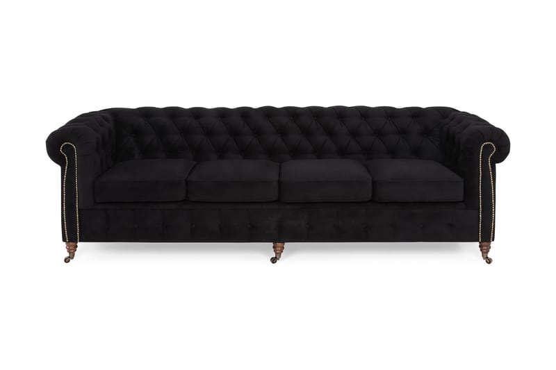 Chesterfield Deluxe Veloursofa 4-pers - Sort - Chesterfield sofaer - 4 personers sofa - Velour sofaer