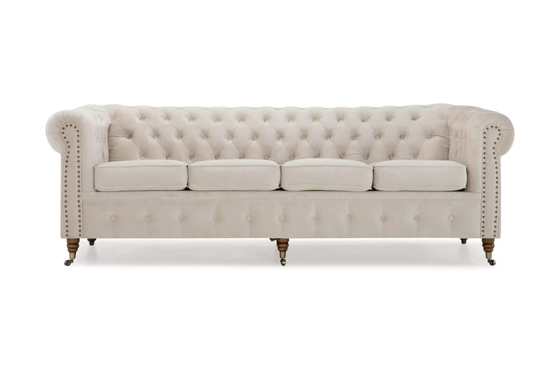 Chesterfield Deluxe Veloursofa 4-pers - Beige - Møbler - Sofaer - Velour sofaer