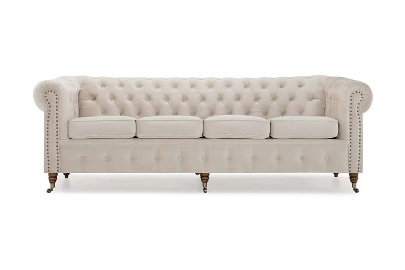 Chesterfield Deluxe Veloursofa 4-pers - Beige - Chesterfield sofaer - 4 personers sofa - Velour sofaer