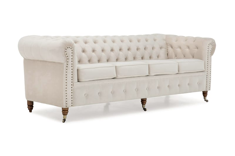 Chesterfield Deluxe Veloursofa 4-pers - Beige - Møbler - Sofaer - Velour sofaer