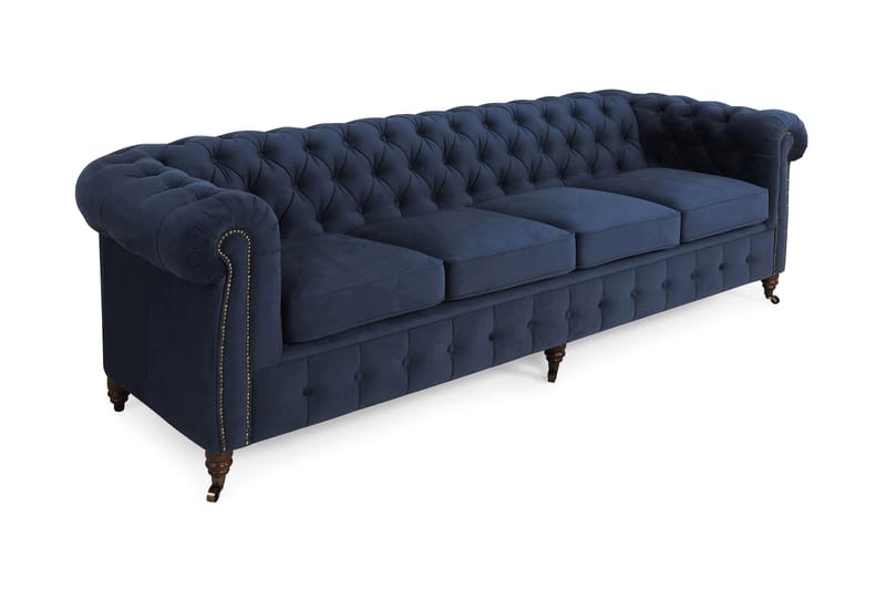 Chesterfield Deluxe Veloursofa 4-pers - Petrolblå - Møbler - Sofaer - Velour sofaer