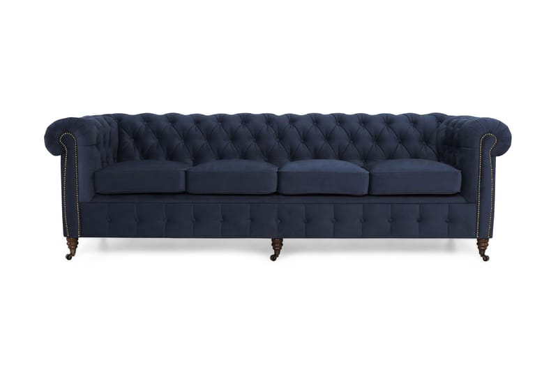 Chesterfield Deluxe Veloursofa 4-pers - Petrolblå - Chesterfield sofaer - 4 personers sofa - Velour sofaer