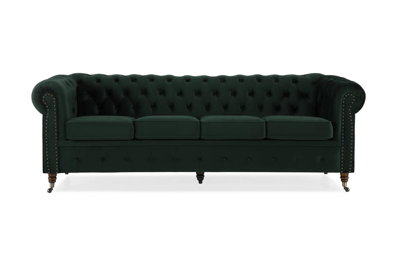 Chesterfield Deluxe Veloursofa 4-pers - Mørkegrøn - Møbler - Sofaer - Velour sofaer