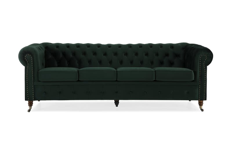Chesterfield Deluxe Veloursofa 4-pers - Mørkegrøn - 4 personers sofa - Velour sofaer - Chesterfield sofaer