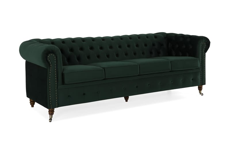 Chesterfield Deluxe Veloursofa 4-pers - Mørkegrøn - Møbler - Sofaer - Velour sofaer
