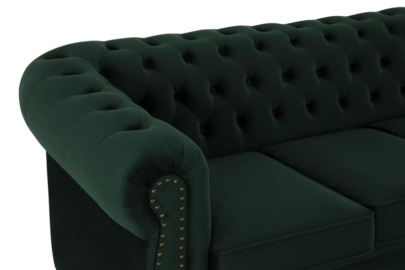 Chesterfield Deluxe Veloursofa 4-pers - Mørkegrøn - Chesterfield sofaer - 4 personers sofa - Velour sofaer
