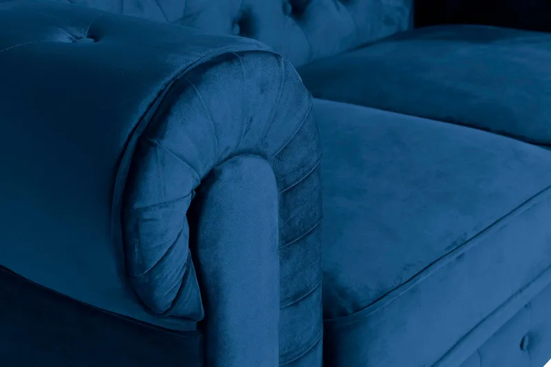 Chesterfield Lyx 2-sædet Lille fløjlsofa – Dyb sofa 160 cm bred - Blå - Møbler - Sofaer - Velour sofaer