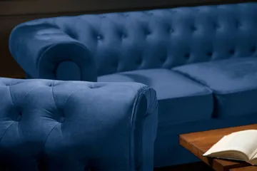 Chesterfield Lyx 2-sædet Lille fløjlsofa – Dyb sofa 160 cm bred - Blå - Møbler - Sofaer - 2 personers sofa