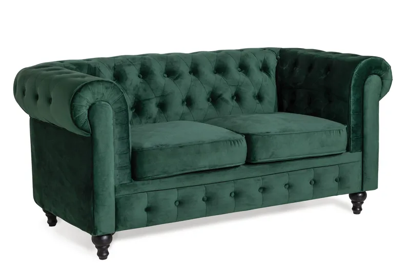 Chesterfield Lyx 2-sædet Lille fløjlsofa – Dyb sofa 160 cm bred - Grøn - Møbler - Sofaer - Velour sofaer