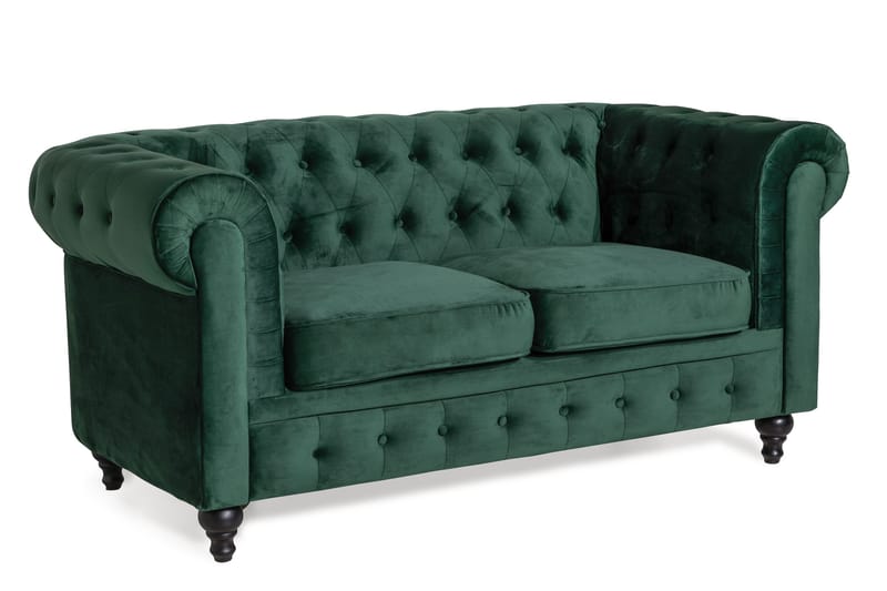 Chesterfield Lyx 2-sædet Lille fløjlsofa – Dyb sofa 160 cm bred - Mørkegrøn - Møbler - Sofaer - Velour sofaer