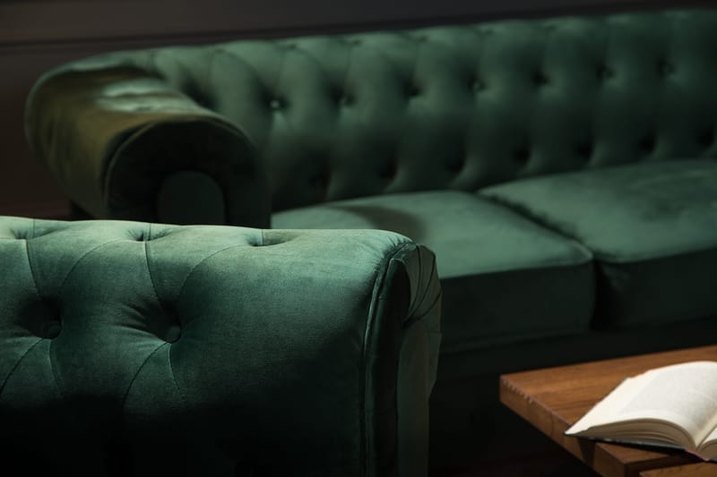 Chesterfield Lyx 2-sædet Lille fløjlsofa – Dyb sofa 160 cm bred - Mørkegrøn - Møbler - Sofaer - Velour sofaer