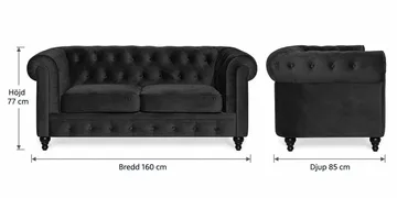 Chesterfield Lyx 2-sædet Lille fløjlsofa – Dyb sofa 160 cm bred - Sort - Møbler - Sofaer - Velour sofaer