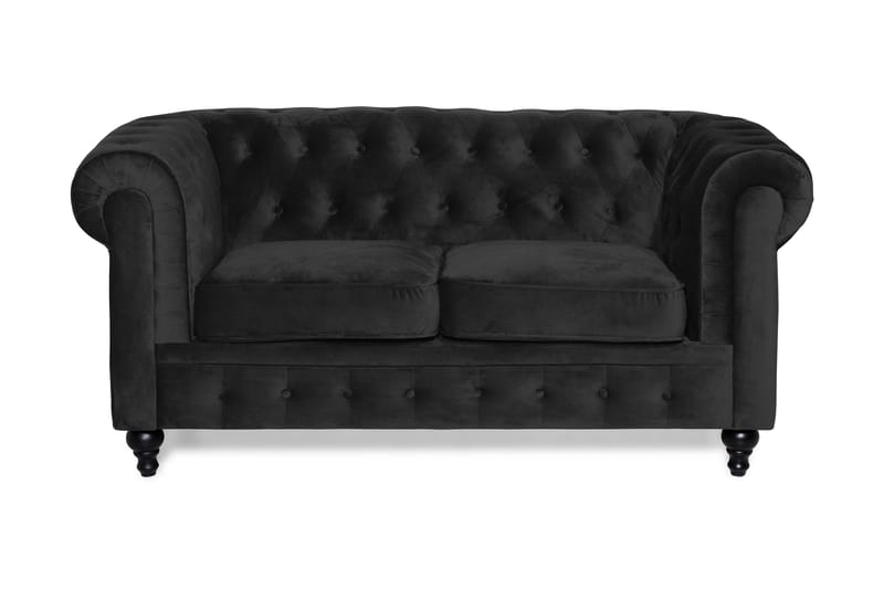 Chesterfield Lyx 2-sædet Lille fløjlsofa – Dyb sofa 160 cm bred, Sort