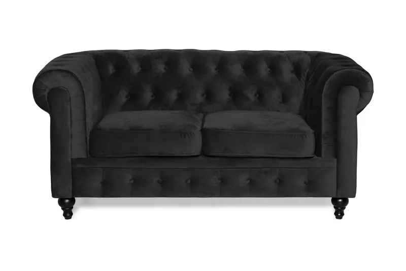 Chesterfield Lyx 2-sædet Lille fløjlsofa – Dyb sofa 160 cm bred - Sort - Møbler - Sofaer - Velour sofaer